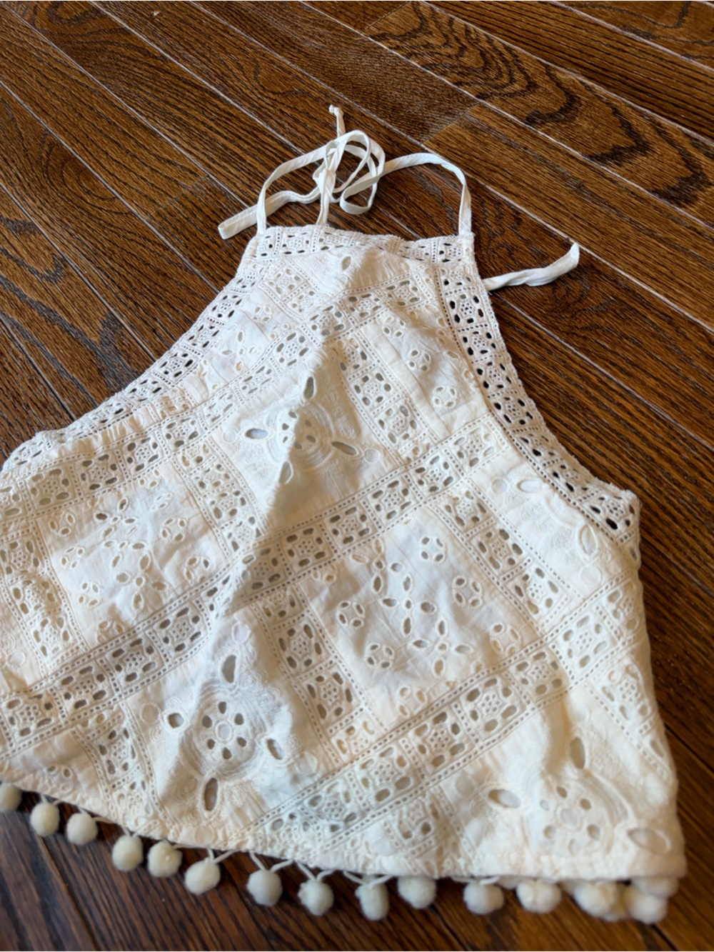 American Eagle Outfitters White Crochet Pom-Pom Halter Skort Top - Picture 3 of 4